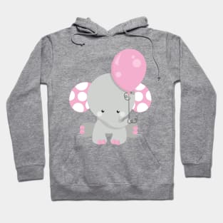 Elephant With Balloon, Cute Elephant - Pink Gray Hoodie